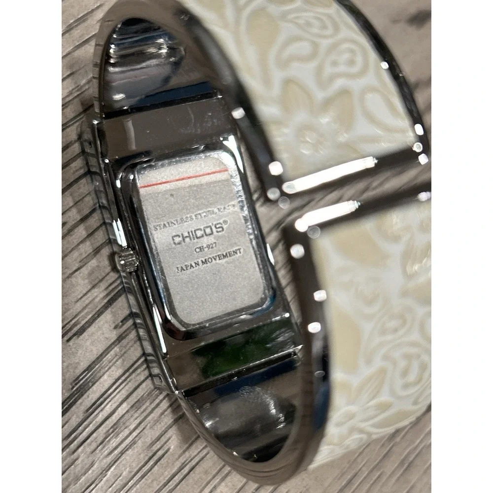 Chico's CH-921 Floral Cuff Watch Cream Silver‎ Tone Japan Movement NEW